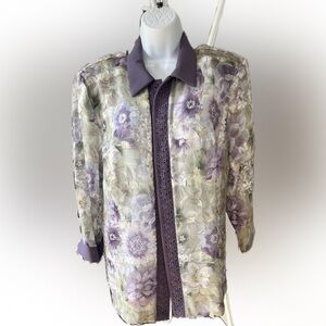 Sheer Cottagecore Purple Floral Open Blazer Top Size X-Large